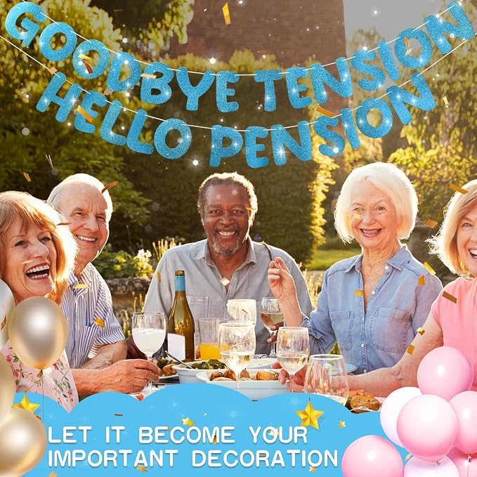 Retirement Banner Pre-Strung GOODBYE TENSION HELLO PENSION Banner Glitter - Image 6