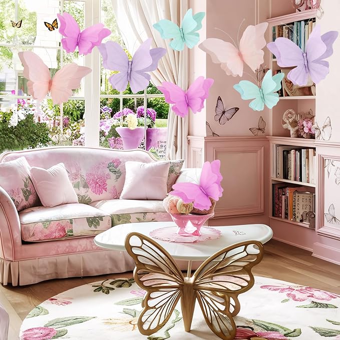3D Hanging Butterfly Decorations, Crepe Paper Butterfly Hanging Decorations - Image 7