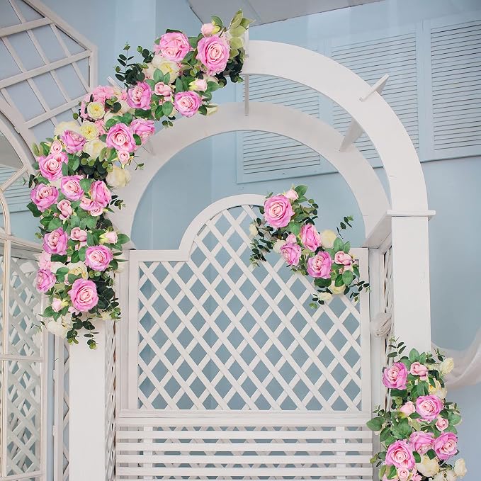 Teldrassil 4Pcs Artificial Rose Vine Fake Flower Garland Fake Silk Rose Hanging - Image 6