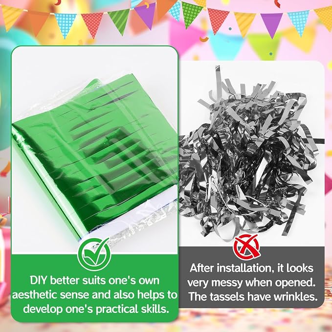 2 Pack Green Metallic Tassel Garland, Foil Fringe Banner Streamers - Image 6