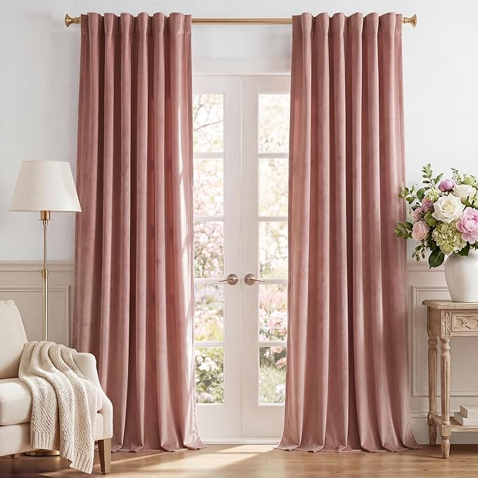 Dusty Pink Velvet Curtains for Girls Bedroom, W52 x L132, 2 Panels | Room by StangH