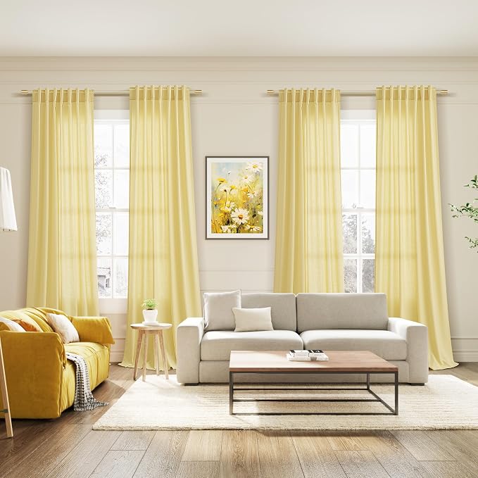 Yellow Linen Curtains 105 Inches Long - Image 7