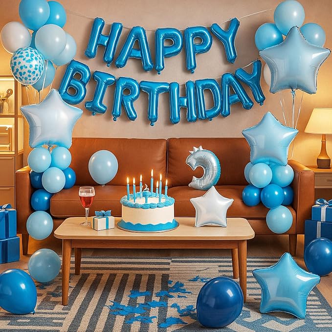 29PC Light Blue Happy Birthday Balloon Banner, 16 Inch 3D Letter Banner Sign - Image 4