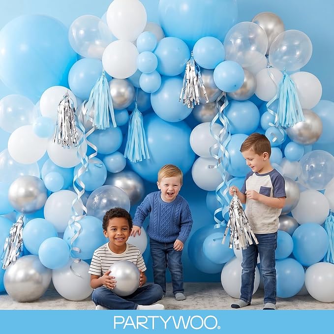PartyWoo Light Blue Balloons 152pcs Baby Pastel Blue Color Different Sizes | 18 - Image 5