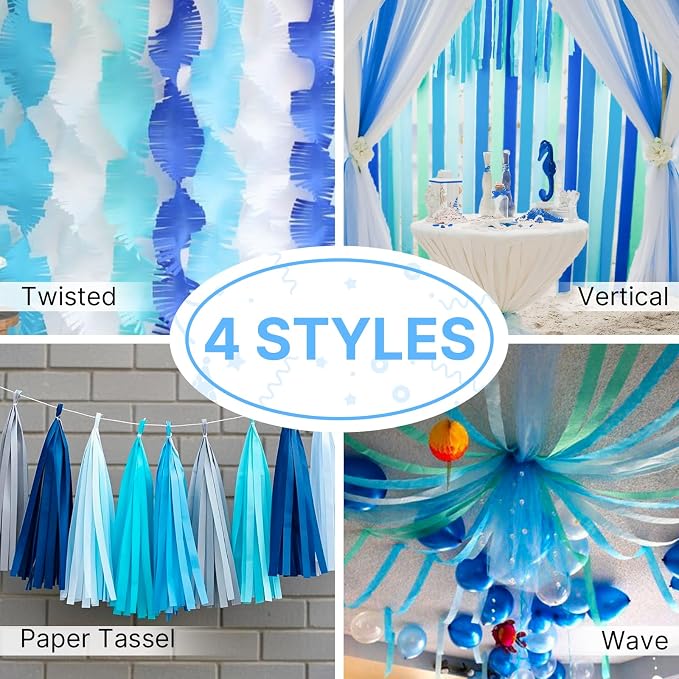 PartyWoo Blue Sky Light Blue Crepe Paper Streamers 6 Rolls 492 FT | Graduation - Image 5