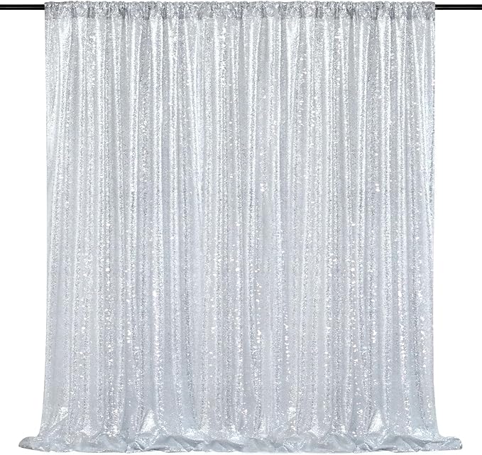 Silver Sequin Backdrop 7ft x 7ft Glitter Photo Booth Backdrop Curtains | by QueenDream