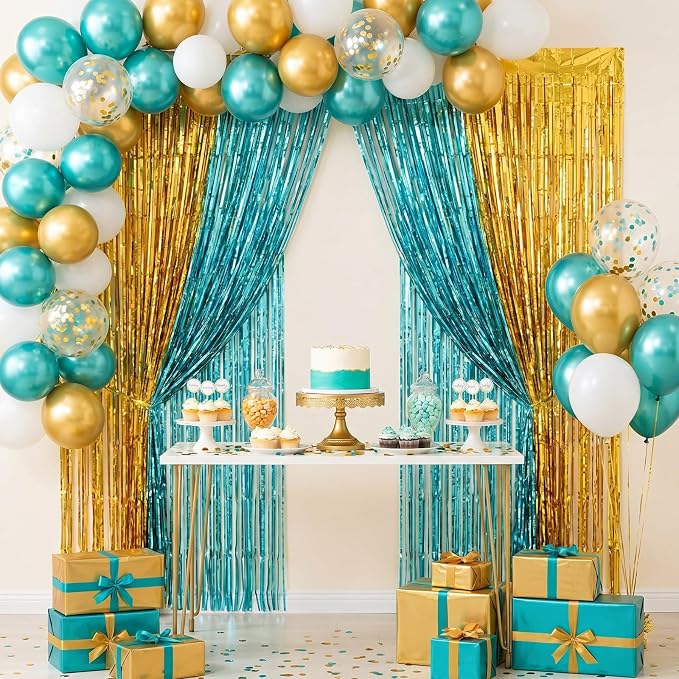 Frienda 4pcs Teal and Gold Party Decorations 6.6ft Fringe Curtains Decorations - Image 6