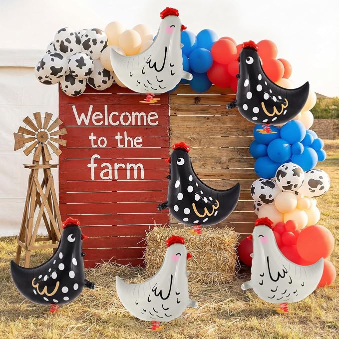 6 PCS Walking Chicken Balloons, Aluminum Foil Chicken Party Decorations White - Image 6