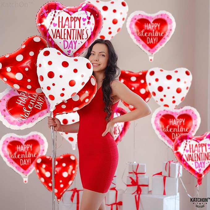 KatchOn White & Pink Heart Shaped Foil Balloons 18 Inch, Valentines Day - Image 5