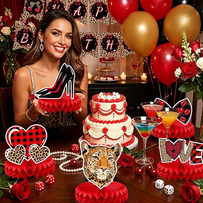 Cheetah Print Party Decorations 29pcs Cheetah Cherry Party Supplies | Red Black - Image 8