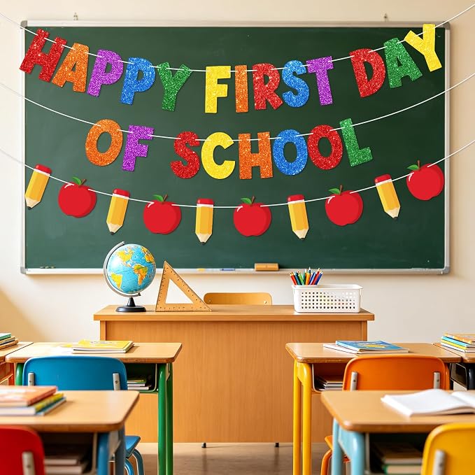 Happy First Day of School Decorations, Pre-Strung Back to School Banner | - Image 6