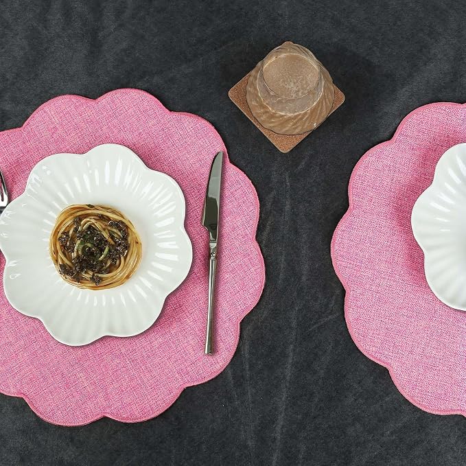 AHHFSMEI Round Faux Linen Placemats Set of 6 Heat Resistant Non-Slip Stain - Image 3