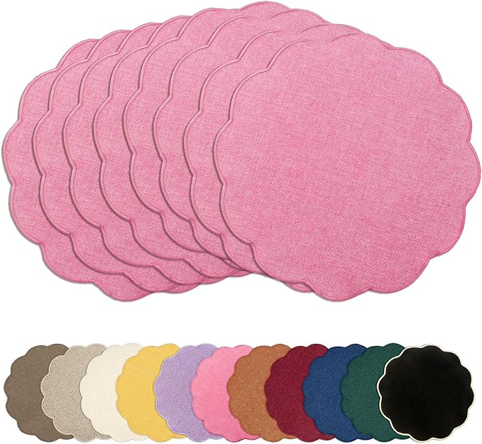 AHHFSMEI Round Faux Linen Placemats Set of 8 Heat Resistant Non-Slip Stain by AHHFSMEI