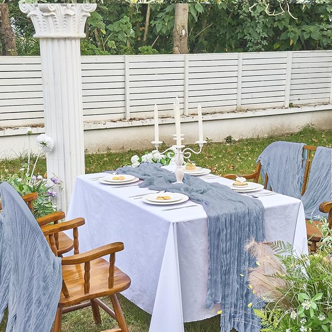 IVAPUPU 4 Pcs Cheesecloth Table Runner - 10ft Dusty Blue Boho Gauze Cheese - Image 7