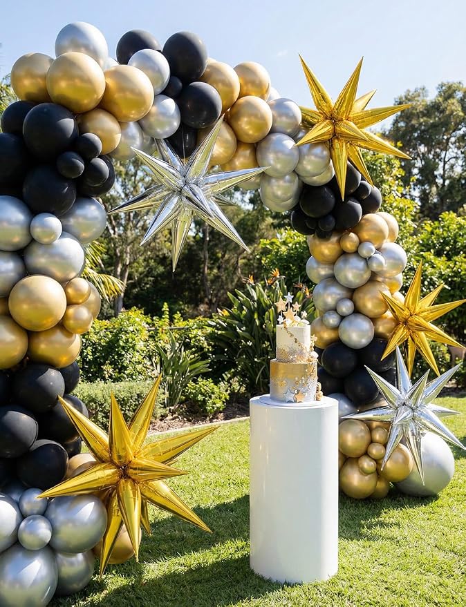 74 PCS Gold Silver Star Balloons Foil, 26 Inch Large Explosion Cone Balloons - Image 7