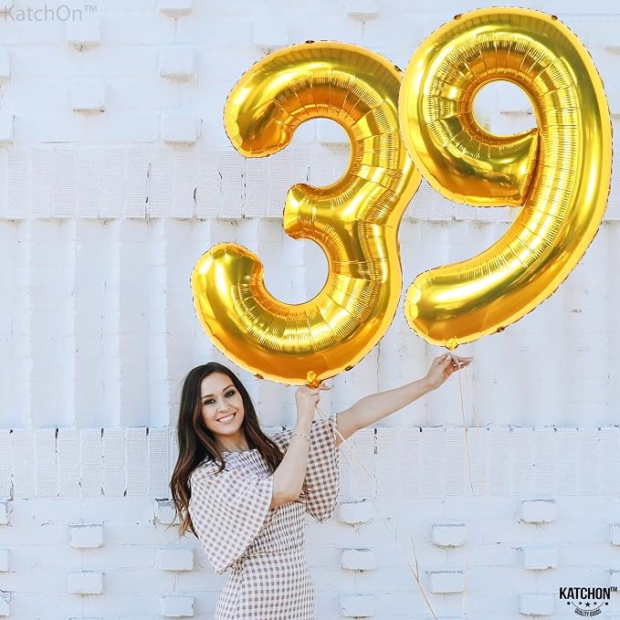 KatchOn Gold 39 Balloon Number 40 Inch, 39 Birthday Decorations | Gold 39 - Image 3