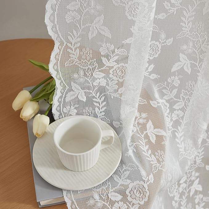 FINECITY Ivory Floral Lace Curtains by FINECITY