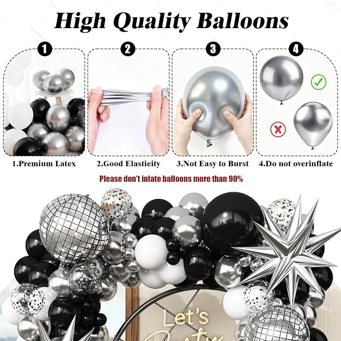 Black and Silver Disco Balloon Arch Garland Kit | Premium Latex Balloons - Image 8