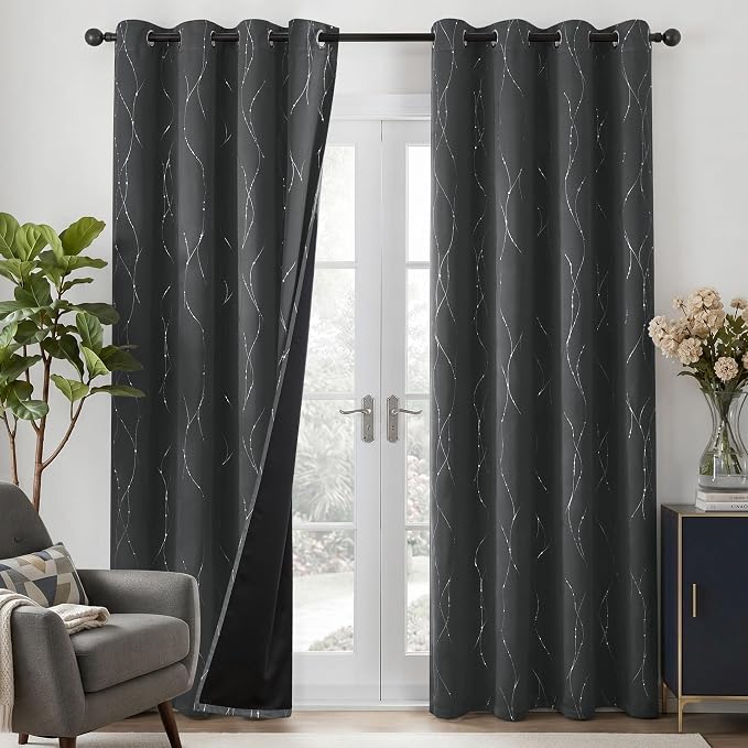 Deconovo 100% Blackout Curtains, Dark Grey Thermal Grommet Drapes, Noise - Image 7