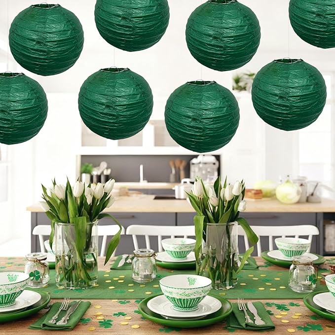 Green Paper Lanterns Hanging Ceiling Chinese Round Lanterns Indoor 12in | - Image 4