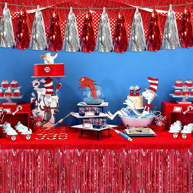 3P Red Silver Tassel Banner Garland Metallic Foil Fringe Banner Tinsel Tassels - Image 5