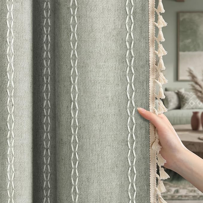 Sage Green Boho Blackout Curtains 96 Inch 2 Panels - Image 8