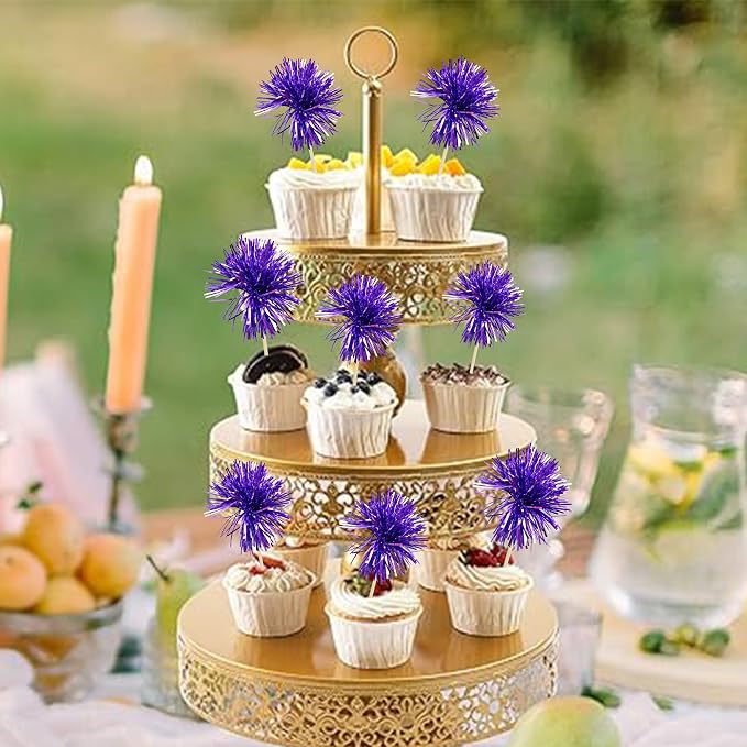 Gyufise 30Pcs Foil Firework Cupcake Toppers Sparkle Tinsel Cake Toppers Tinsel - Image 6