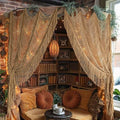 2 Panels Macrame Curtains 59" W x 75" H Handwoven Brown Room Divider Door | by FLBER