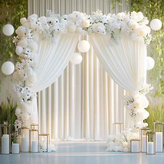 Ivory Backdrop Curtain for Parties Backdrop Drapes, 4 Panel 5x8FT - Image 4