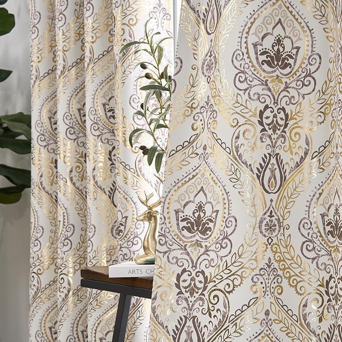 jinchan Gold Foil Blackout Curtains 84 Inch Damask Grommet 2 Panels | Room - Image 7