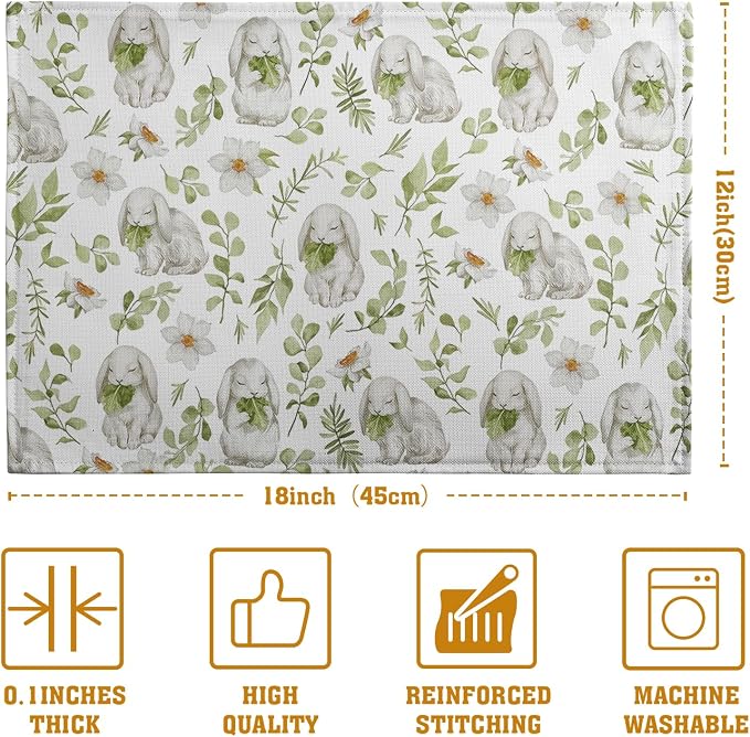 Easter Bunny Rabbits Placemats Set of 4 Easter Spring Green Leaves Flroal - Image 4