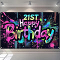 HOMETITUTE Neon 21st Happy Birthday Banner 71x43 Inch Paint Splatter Glow in by HOMETITUTE