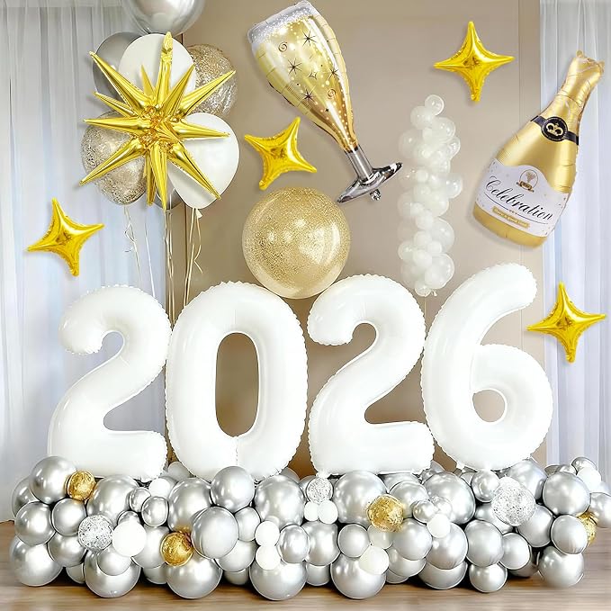 White 2026 Balloons, 40 Inch Number 2026 White Foil Balloons - Image 4