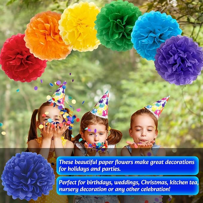 Qimoo 20pcs Sapphire Blue Paper Pom Poms Decorations, DIY Decorative Tissue - Image 4