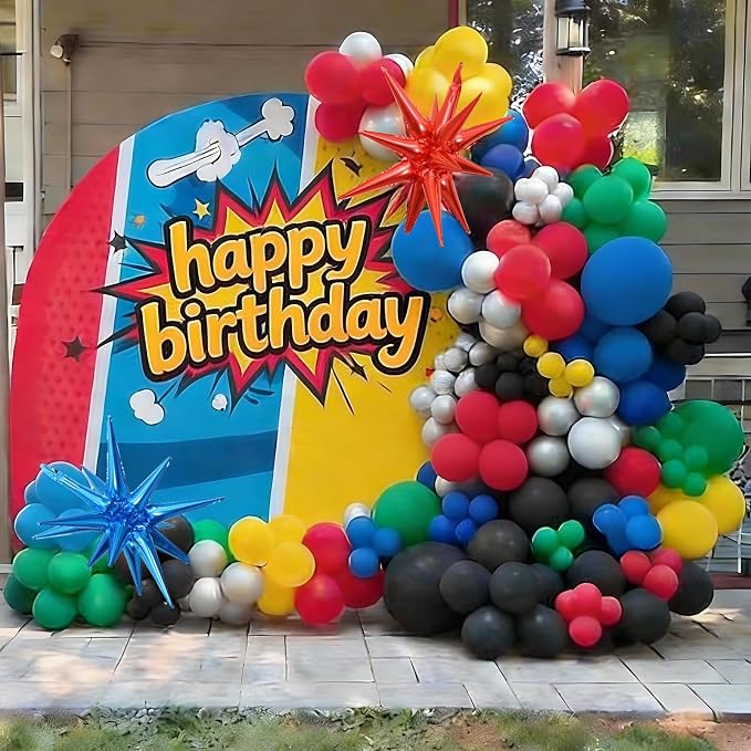 Red Blue Yellow Green Black Balloons, 22 Inch Red Blue Explosion Star Foil - Image 4
