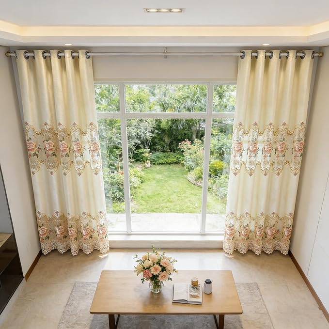 1pc Luxury Peony Embroidery Thermal Insulated Curtain Drape - Image 9