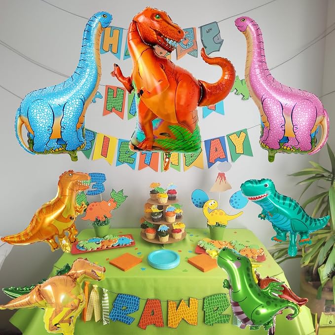 Dinosaur Foil Balloons Set, 7 Pieces Large Dinosaur Aluminum Mylar Balloons - Image 4