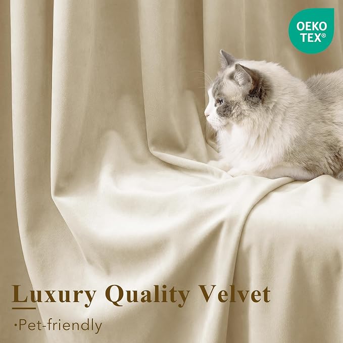 Beige Velvet Drapes Extra Long Privacy - Image 5