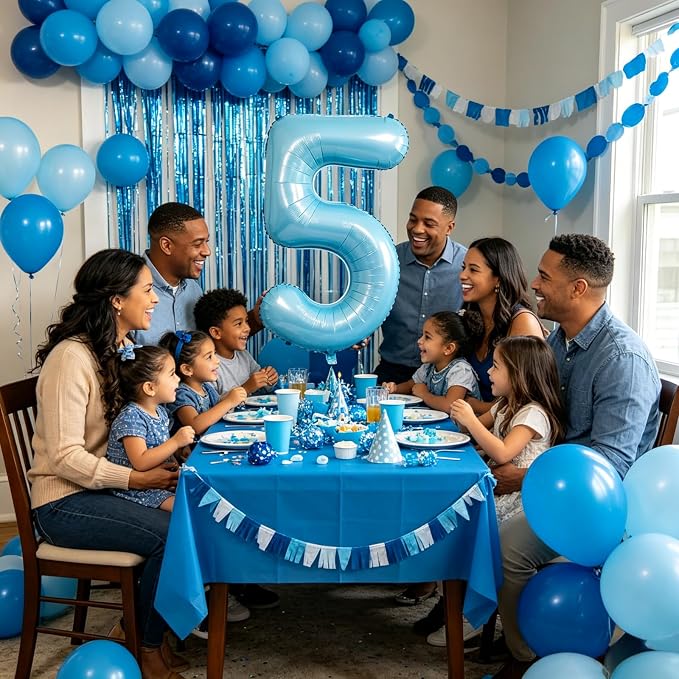 40 Inch Light Blue Number 5 Balloon | 5 Birthday Balloon - Image 4