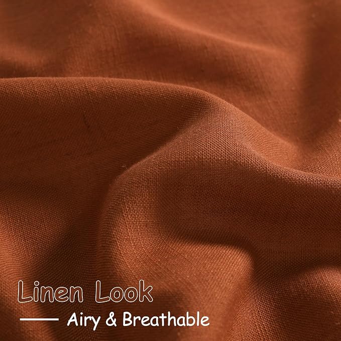 Rust Linen Curtains for Living Room 90 Inches Long Light Filtering Semi Sheer - Image 4