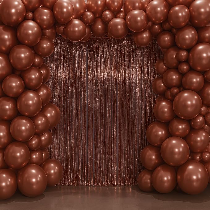 Voircoloria Brown Foil Fringe Backdrop Curtains, Birthday Party Decorations - Image 5