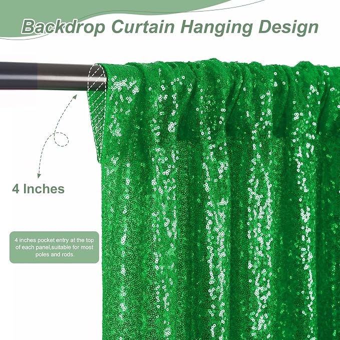 Green Sequin Backdrop Curtains-2 Panels 2FTx8FT Green Backdrop - Image 4