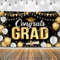 KatchOn Black and Gold Congrats Grad Banner 72x44 Inch | Graduation Decorations by KatchOn