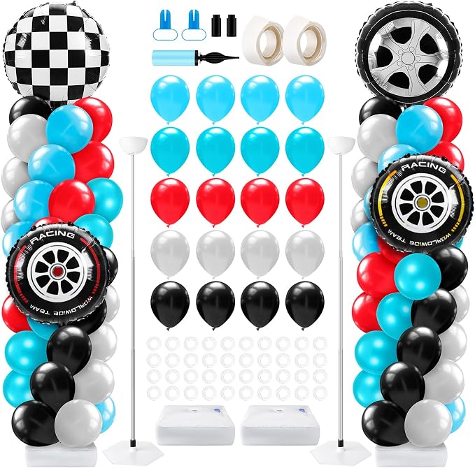 Kasyat 2 Sets Race Car Column Stand Kit Two Balloon Garland Arch Kit Dusty Blue by Kasyat