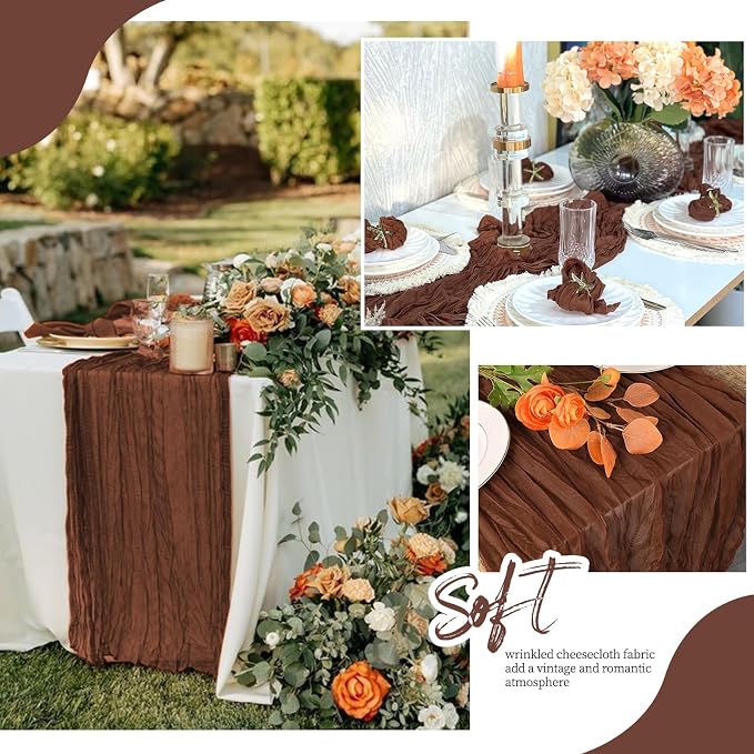 12 Pack Brown Cheesecloth Table Runner 17x108 Inch Semi Sheer Boho Gauze Cheese - Image 4