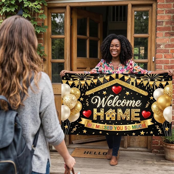 5x3FT Welcome Home Banner Sign Black | Welcome Back Decorations - Image 5