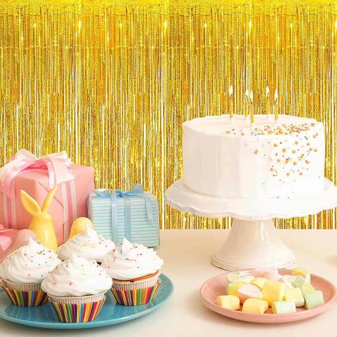 5 Pack Gold Foil Curtain Backdrop 3.2ft x 9.8ft Metallic Tinsel Foil Fringe - Image 6