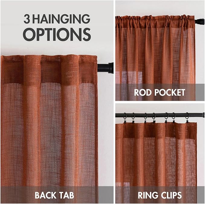 MIULEE Burnt Orange Fall Linen Curtains 52x45 Inch 2 Panels - Image 3