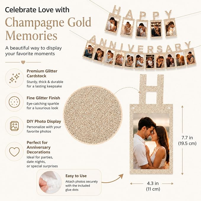 Champagne Gold Happy Anniversary Banner - Image 3