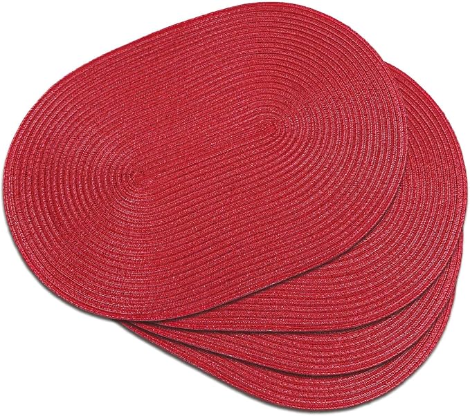 Placemats Set of 4, Woven Oval Braided Dining Table Mats | 12 x 17.5 Inch Size by Noctiflorous